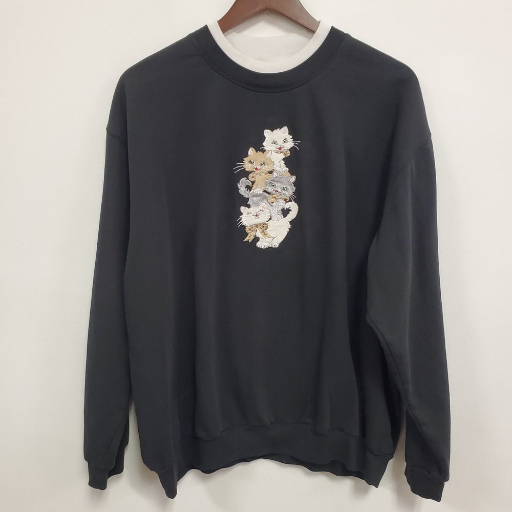 Decorated Originals‎ Womens Cat Graphic Sweatshirt Size 2XL Athleisure Kitty